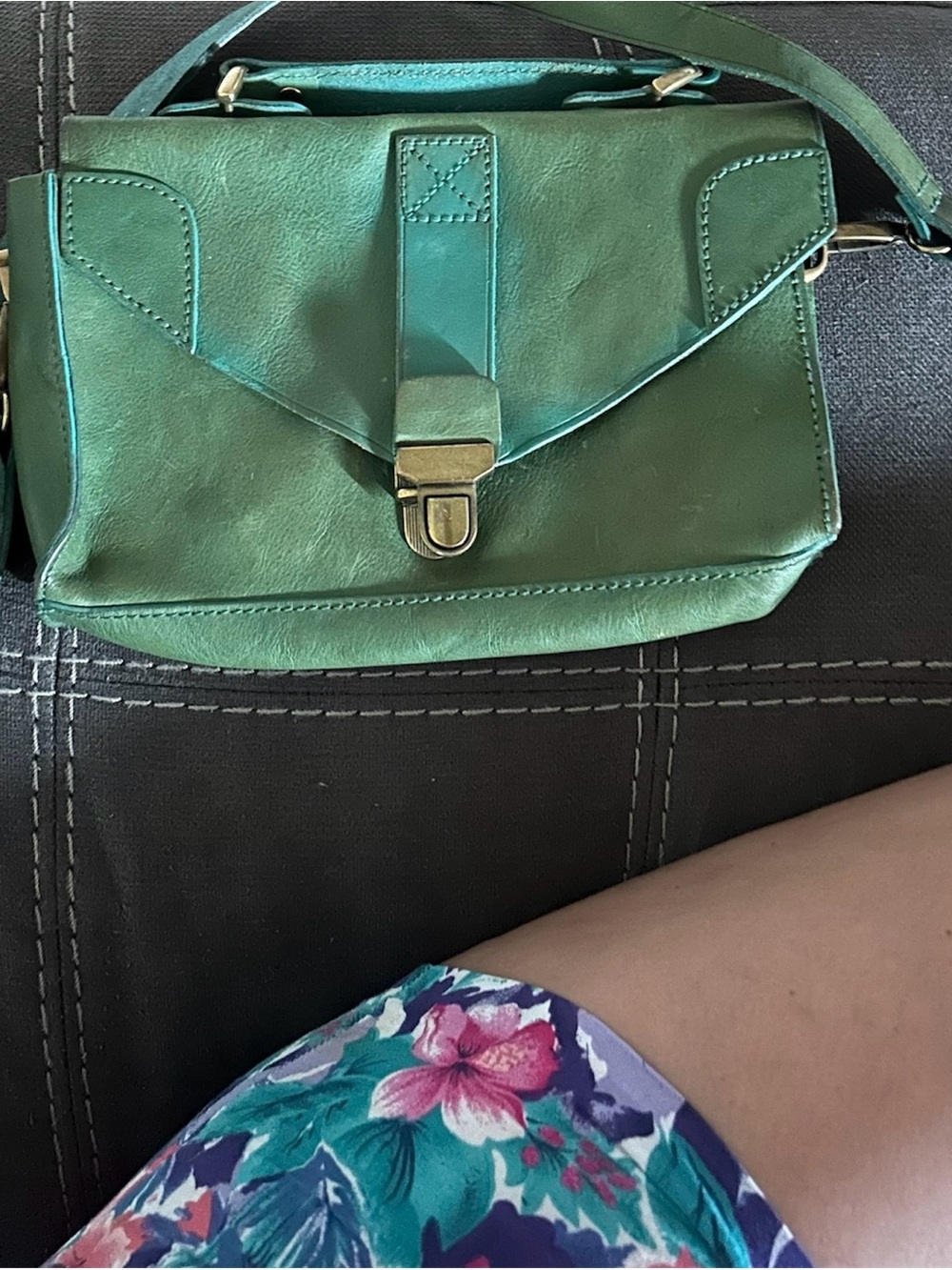 Green Leather Crossbody Bag - Classic Satchel lovebag mini 💯 real leather